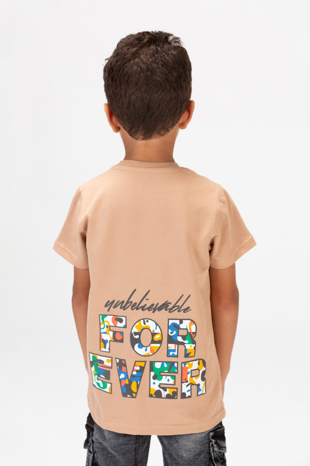 Boys Round Short Sleeves T-Shirt With Forever Print Front And Back