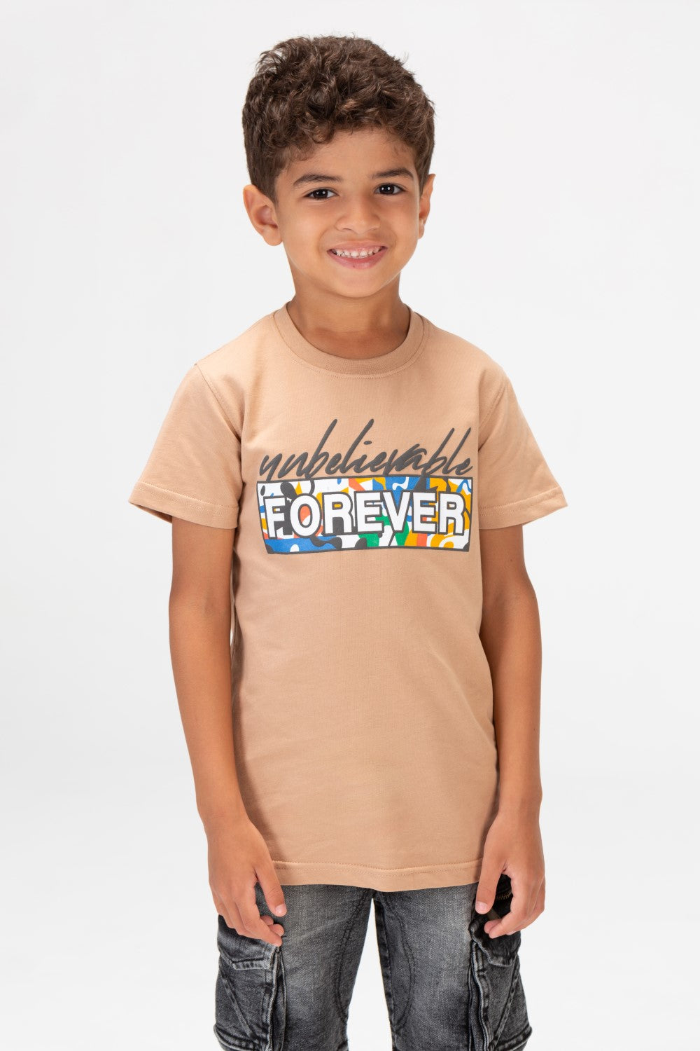 Boys Round Short Sleeves T-Shirt With Forever Print Front And Back