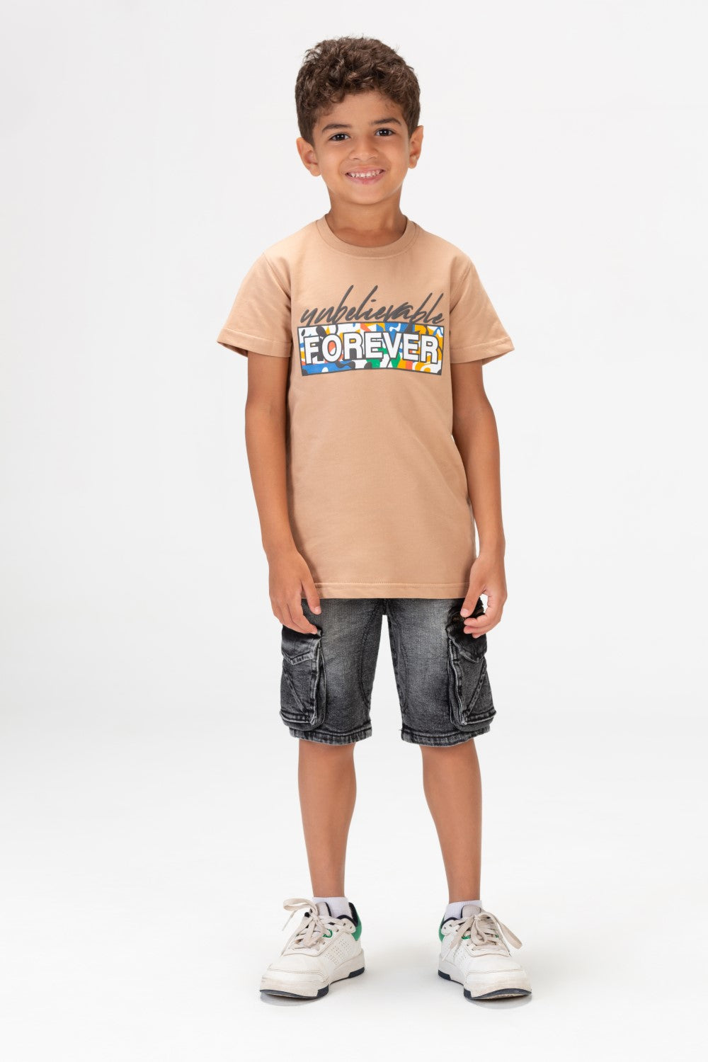 Boys Round Short Sleeves T-Shirt With Forever Print Front And Back