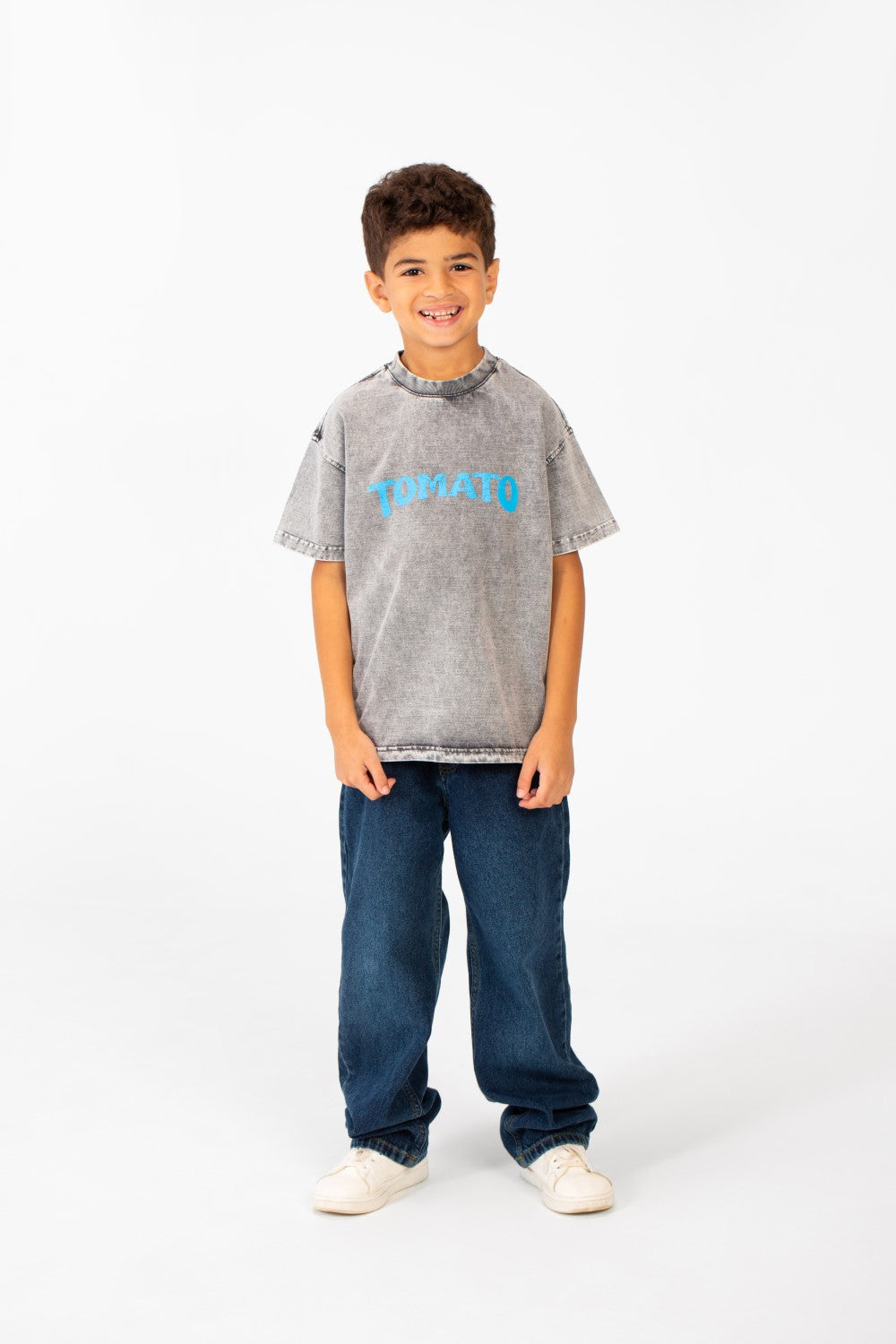 Boy's Tomato Summer Washed Oversized Round Neck Half Sleeve T-Shirt