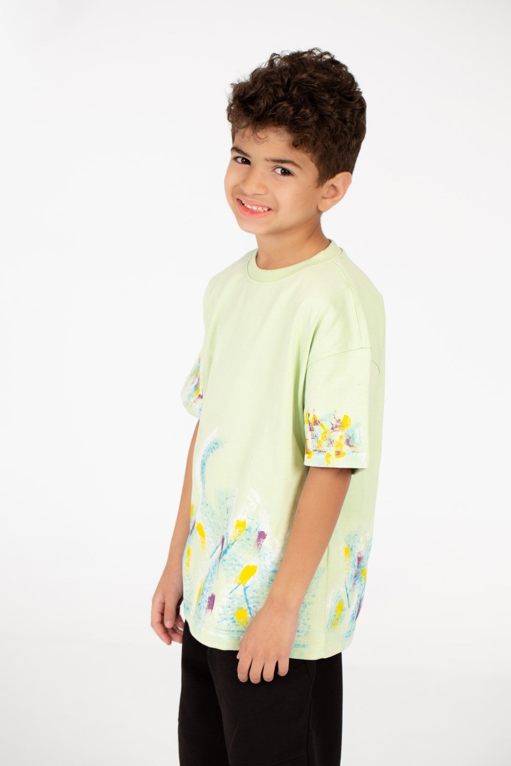 قميص نصف كم اوفر سايز مطبوع 2 للصبيان