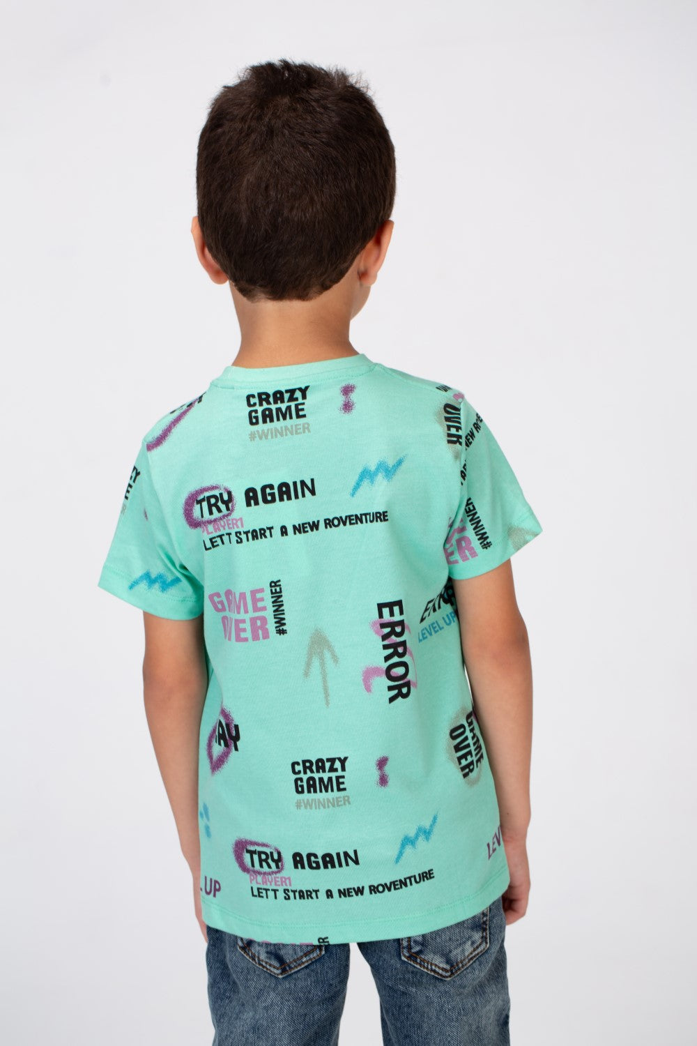 Boys Half Sleeves T-shirt With A Round Neck And Full Print