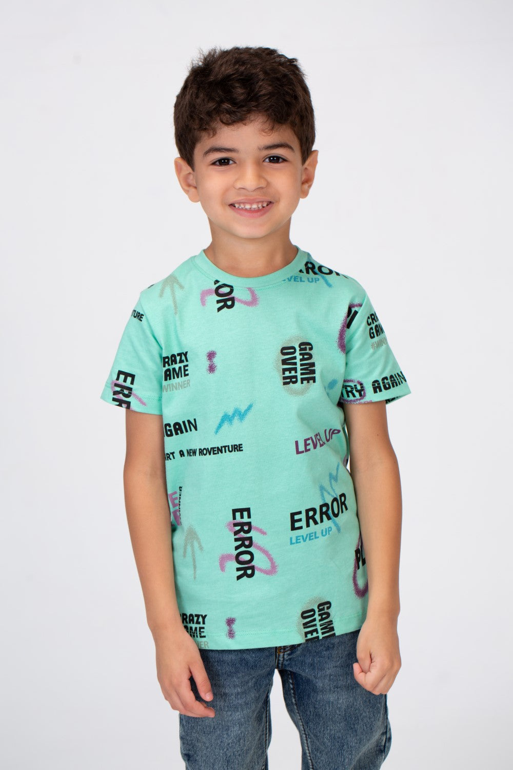 Boys Half Sleeves T-shirt With A Round Neck And Full Print