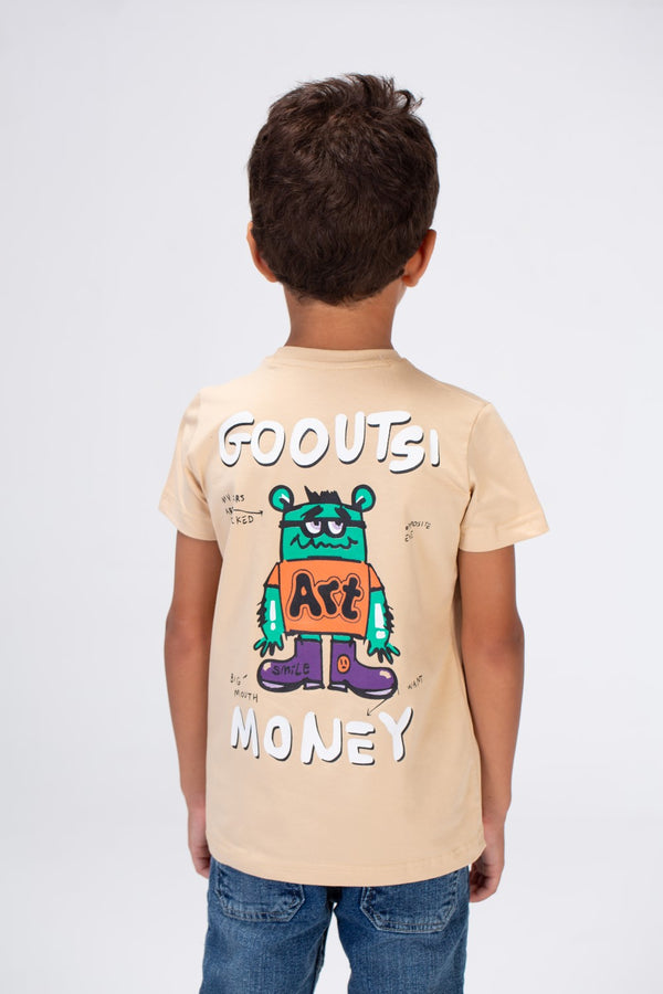 Boys Round Neck T-shirt Printed On The Front And Back Made Of Single Lycra Material