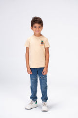 Boys Round Neck T-shirt Printed On The Front And Back Made Of Single Lycra Material
