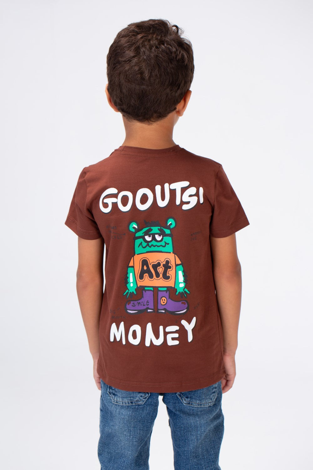 Boys Round Neck T-shirt Printed On The Front And Back Made Of Single Lycra Material