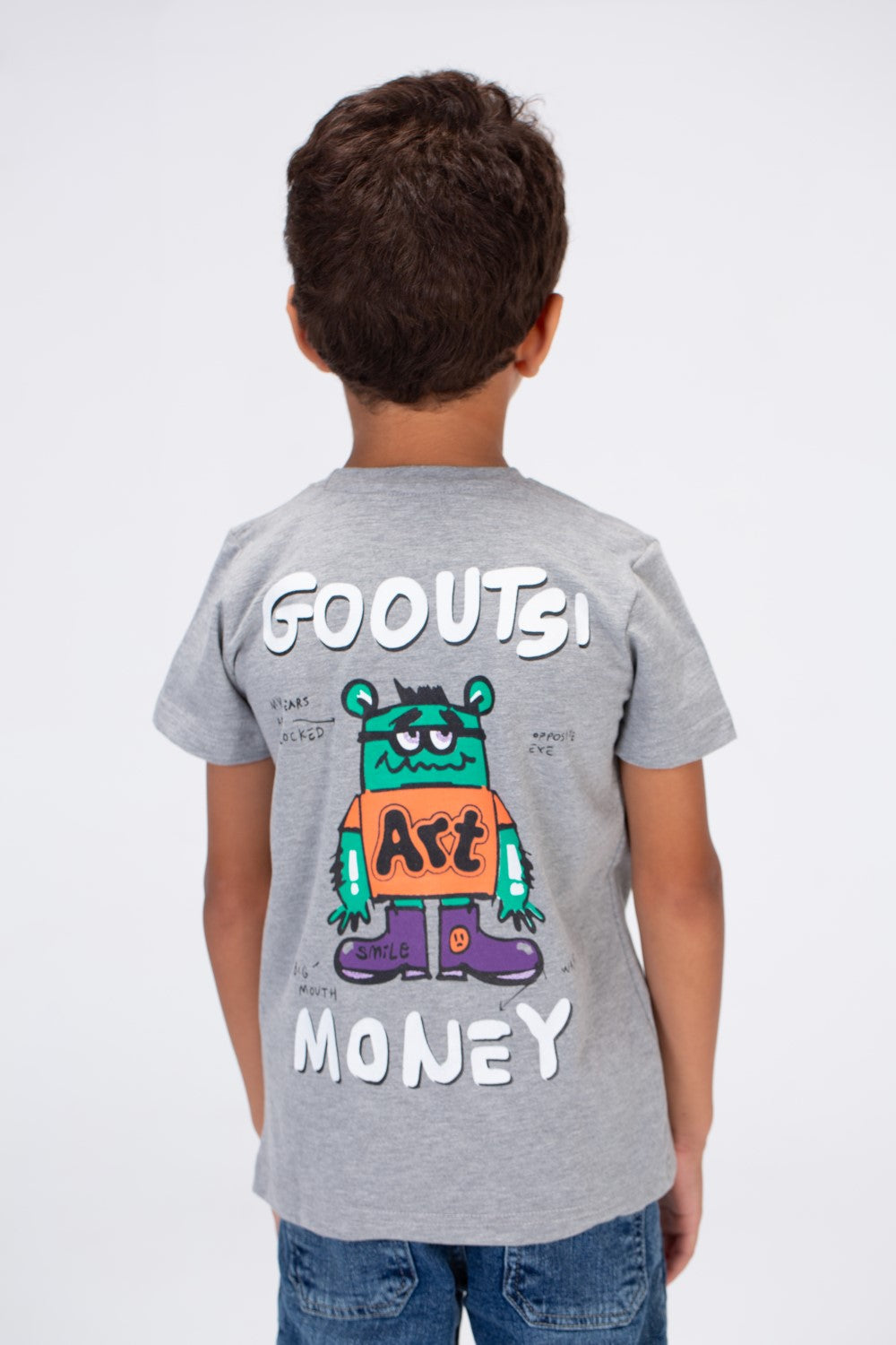 Boys Round Neck T-shirt Printed On The Front And Back Made Of Single Lycra Material