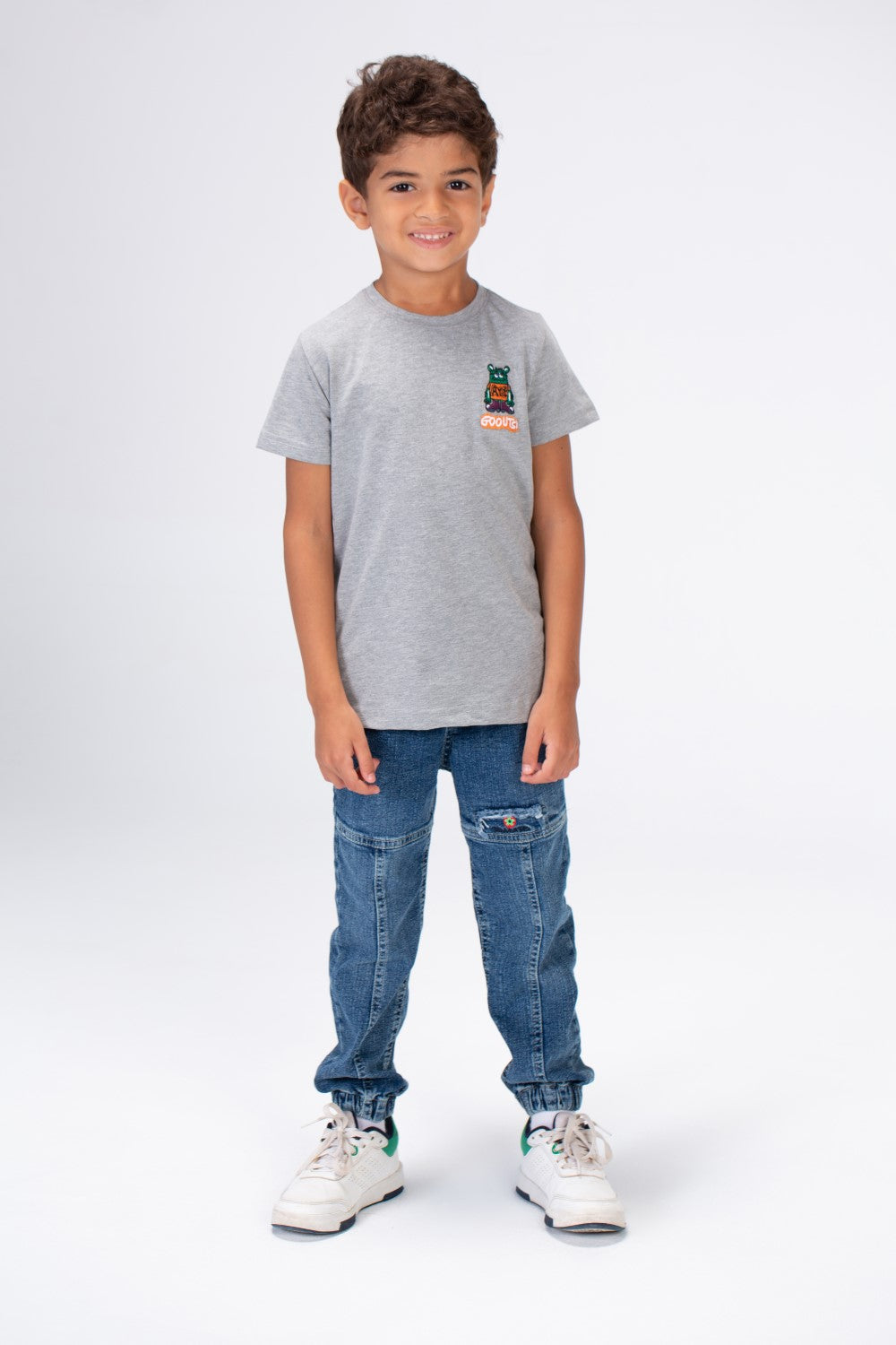 Boys Round Neck T-shirt Printed On The Front And Back Made Of Single Lycra Material