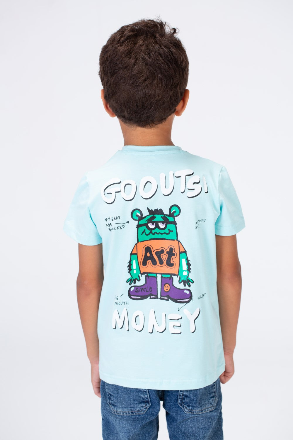 Boys Round Neck T-shirt Printed On The Front And Back Made Of Single Lycra Material