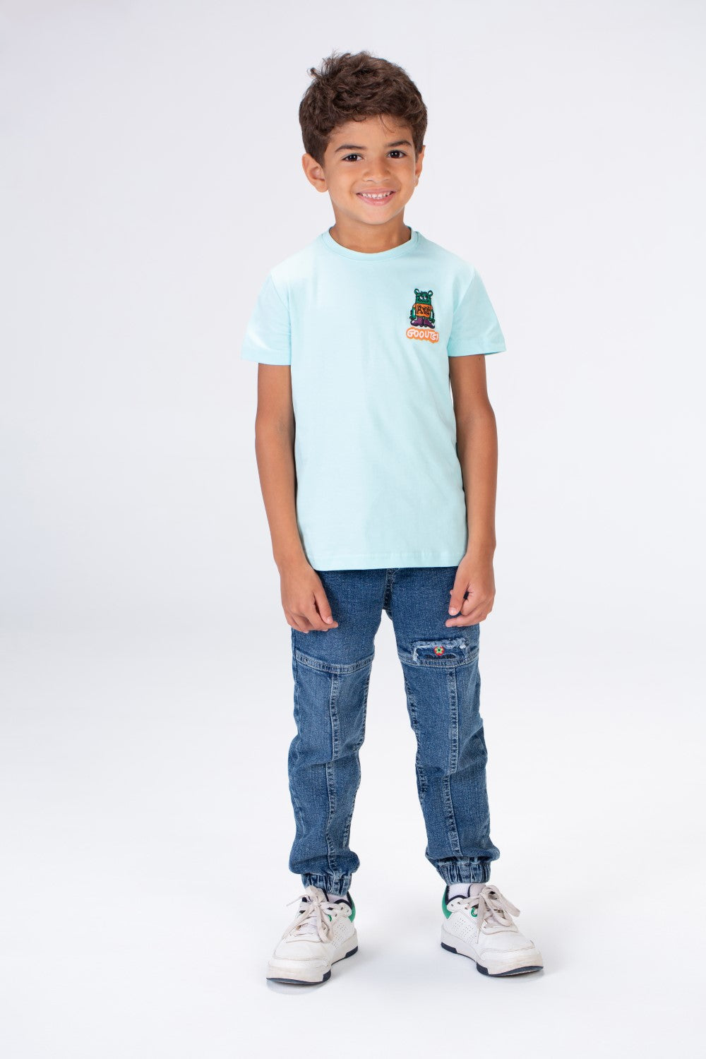 Boys Round Neck T-shirt Printed On The Front And Back Made Of Single Lycra Material