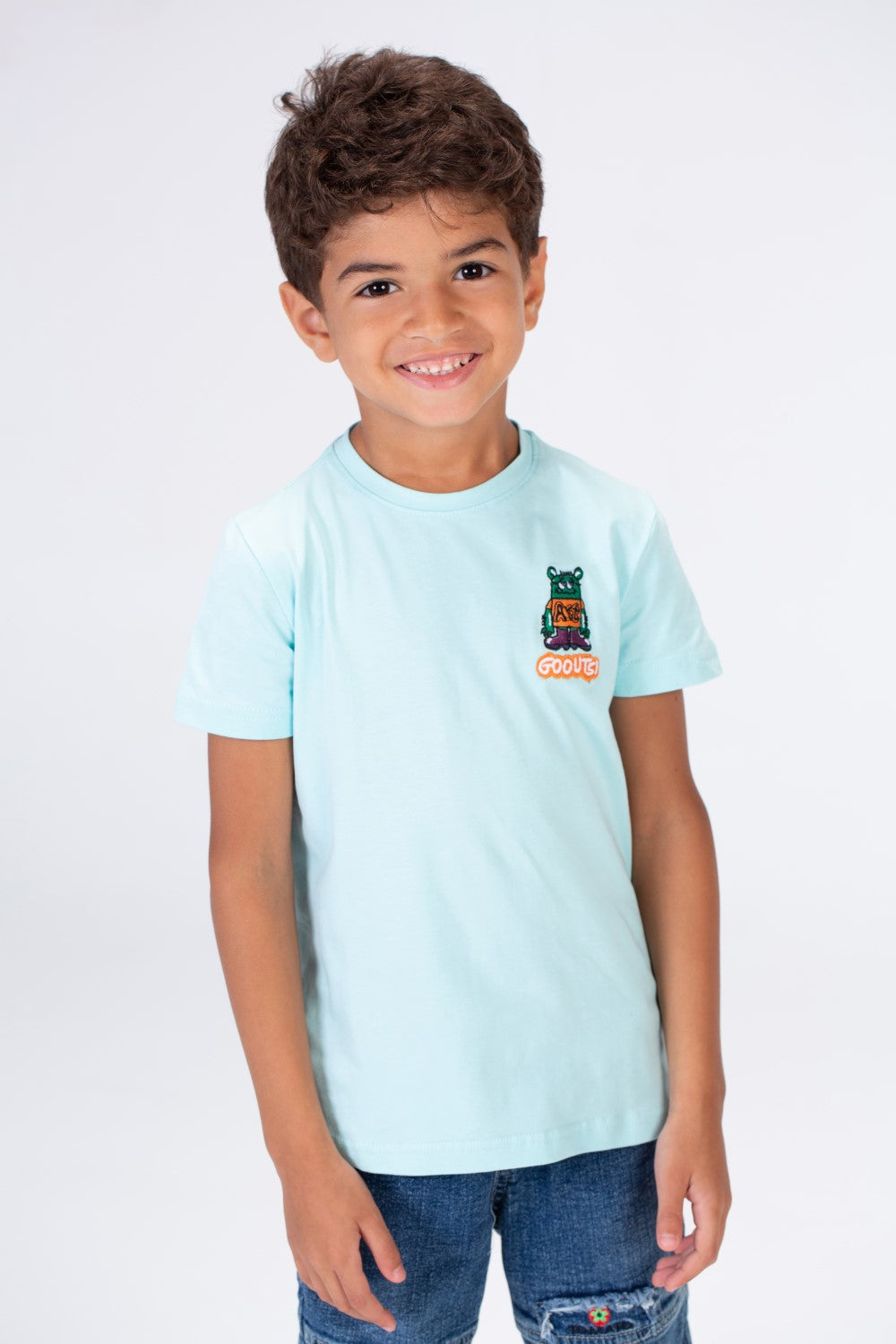 Boys Round Neck T-shirt Printed On The Front And Back Made Of Single Lycra Material