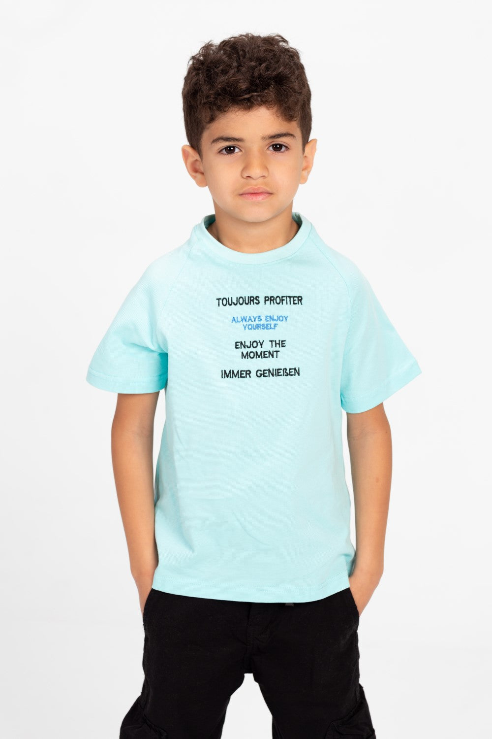 Boys Round Neck T-shirt With Half Sleeves And Front Print