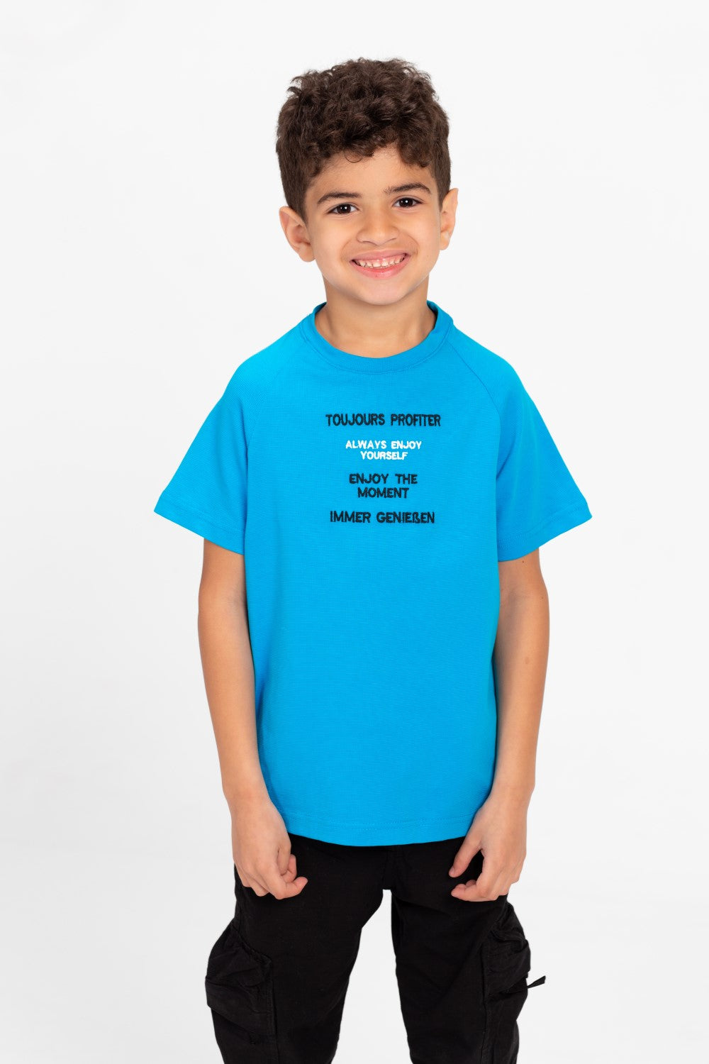 Boys Round Neck T-shirt With Half Sleeves And Front Print