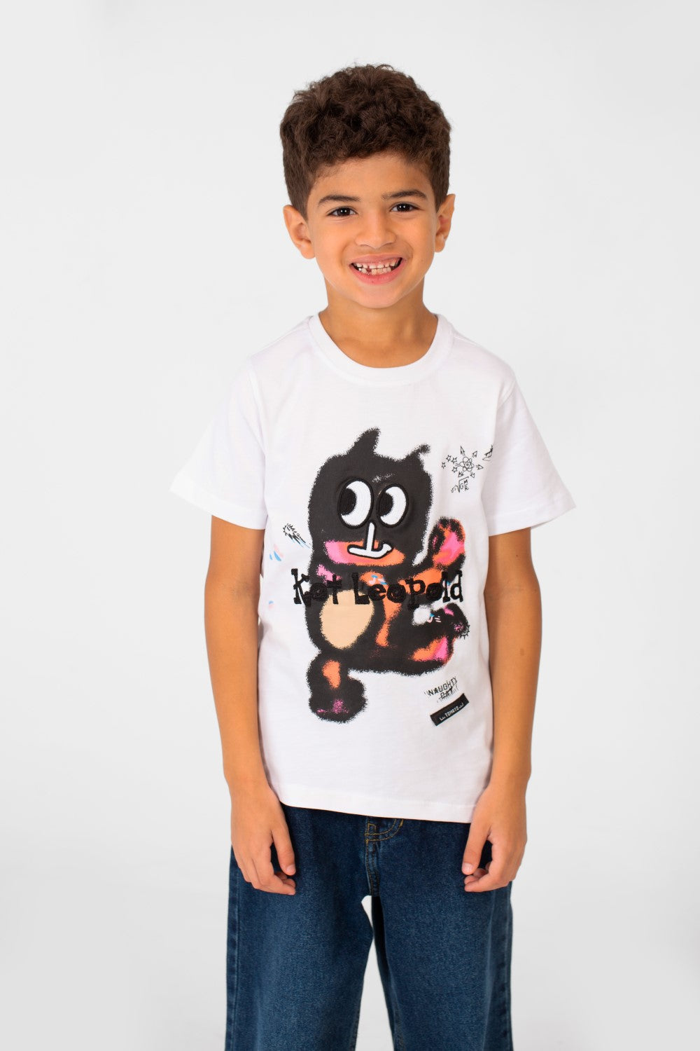 Boy's Front Print Short Sleeve T-shirt With Crew Neck