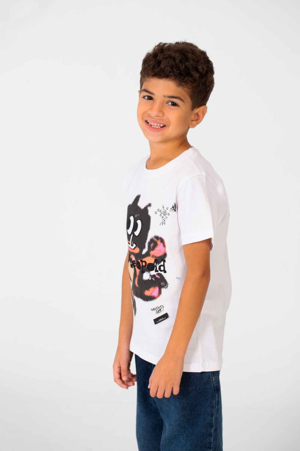 Boy's Front Print Short Sleeve T-shirt With Crew Neck