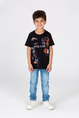 Boy's Printed Stretch Cotton T-shirt In Basic Colours