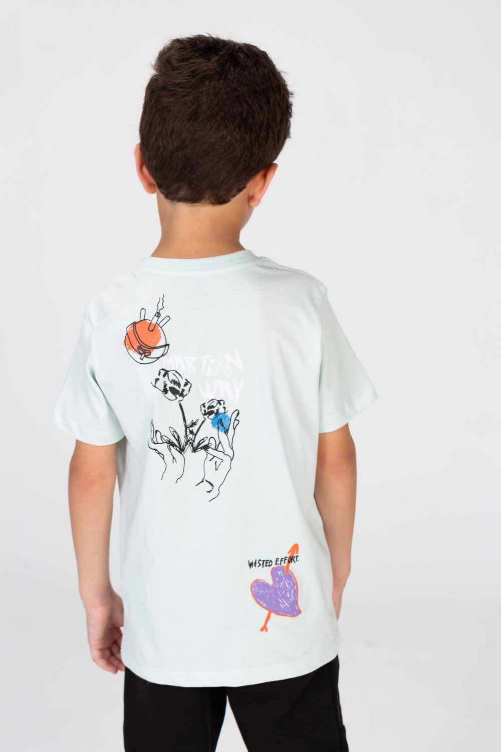 Boy's Printed Stretch Cotton T-shirt In Basic Colours