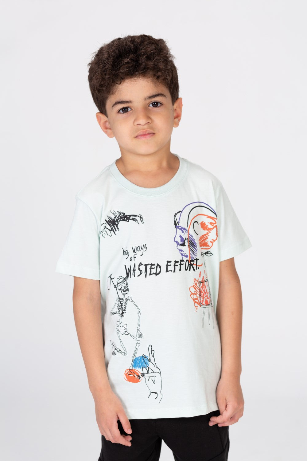 Boy's Printed Stretch Cotton T-shirt In Basic Colours