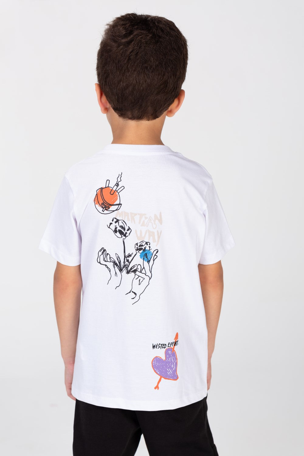 Boy's Printed Stretch Cotton T-shirt In Basic Colours