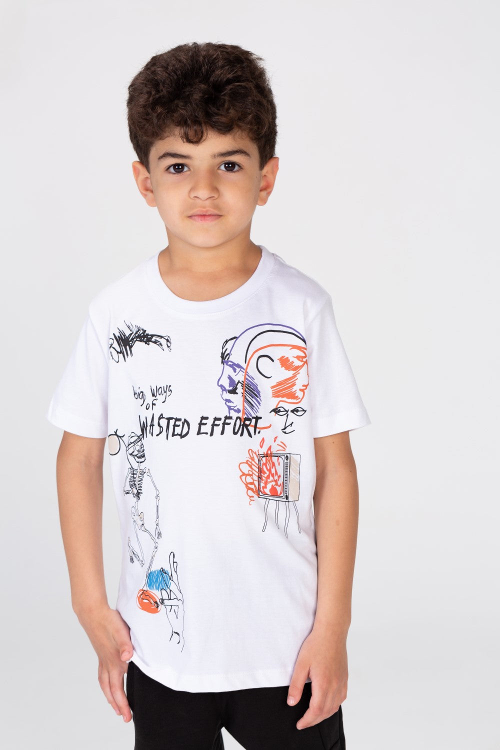Boy's Printed Stretch Cotton T-shirt In Basic Colours