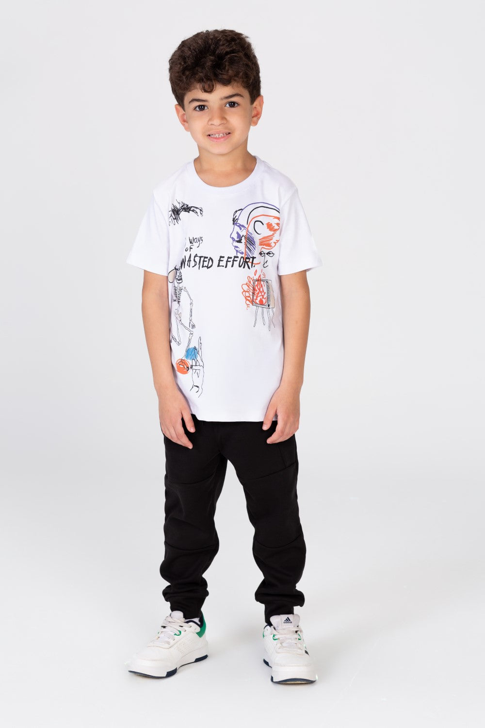 Boy's Printed Stretch Cotton T-shirt In Basic Colours