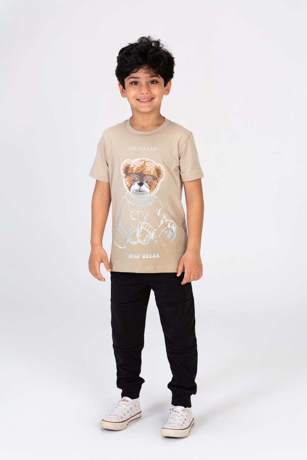 Boys T-shirt With A Bear Print On The Front Made Of Comfortable Cotton Material