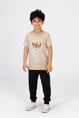 Boys T-shirt With A Bear Print On The Front Made Of Comfortable Cotton Material