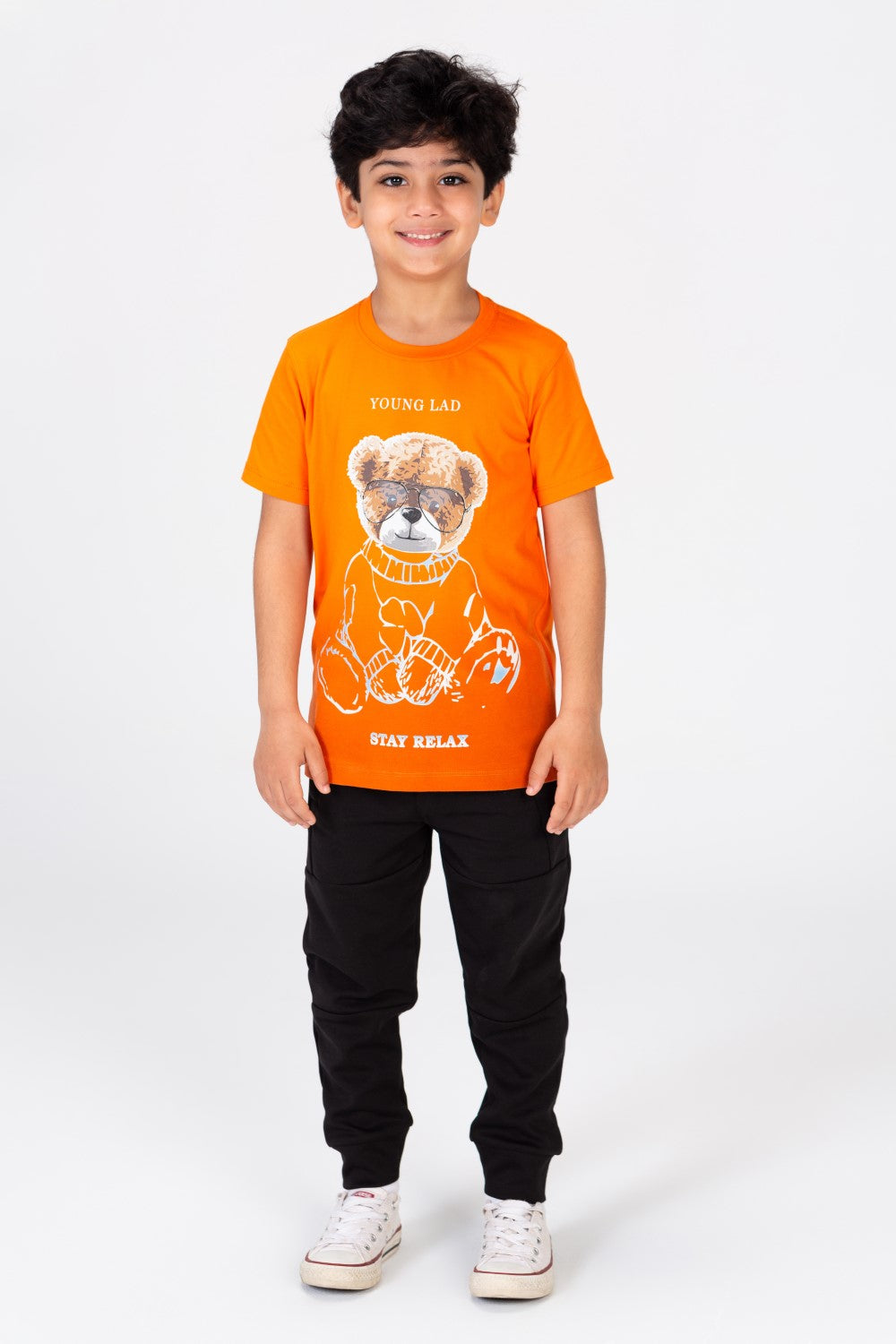Boys T-shirt With A Bear Print On The Front Made Of Comfortable Cotton Material