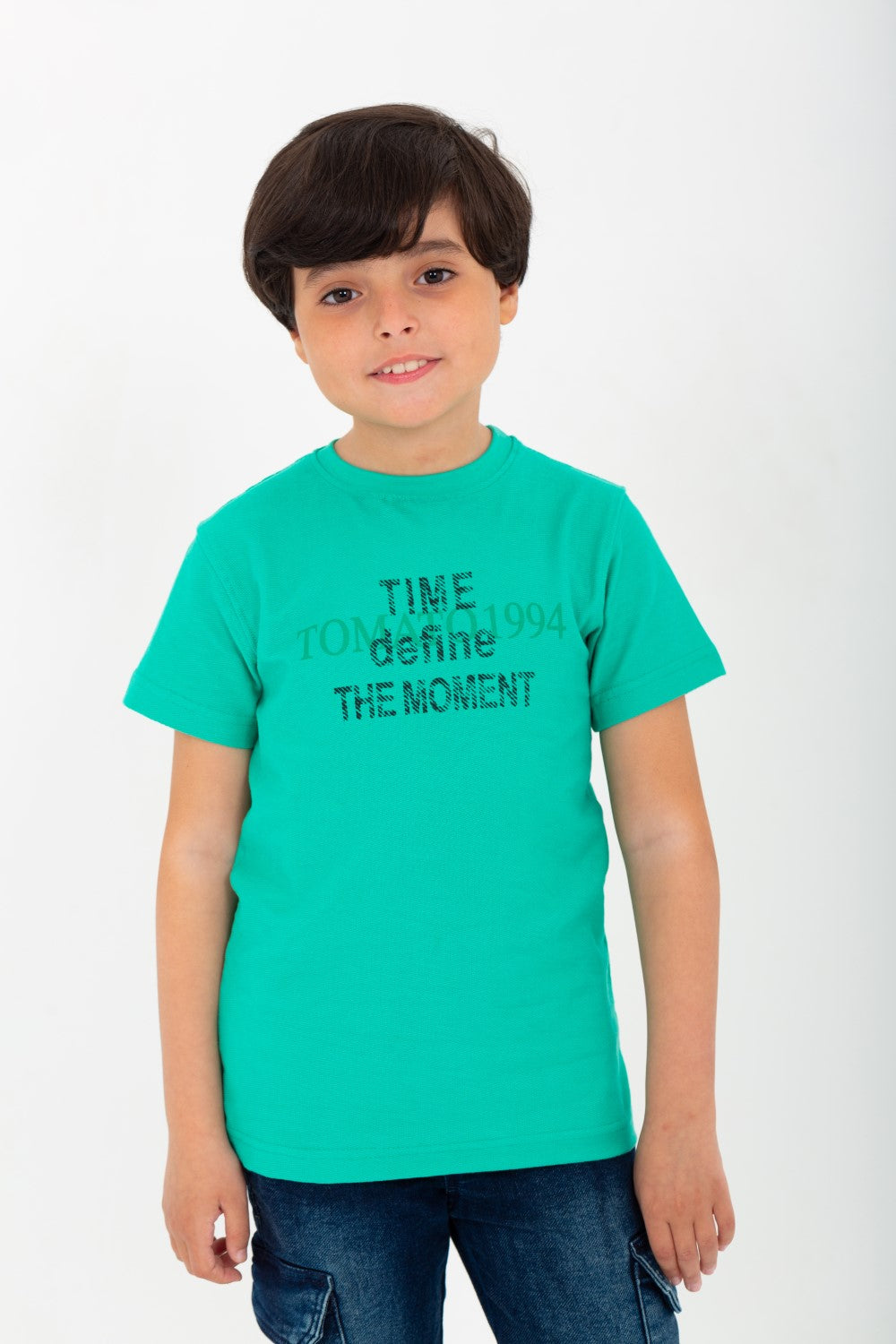 Boys' Half-Sleeve Round Neck T-shirt Made Of Cotton With Front&Back Print