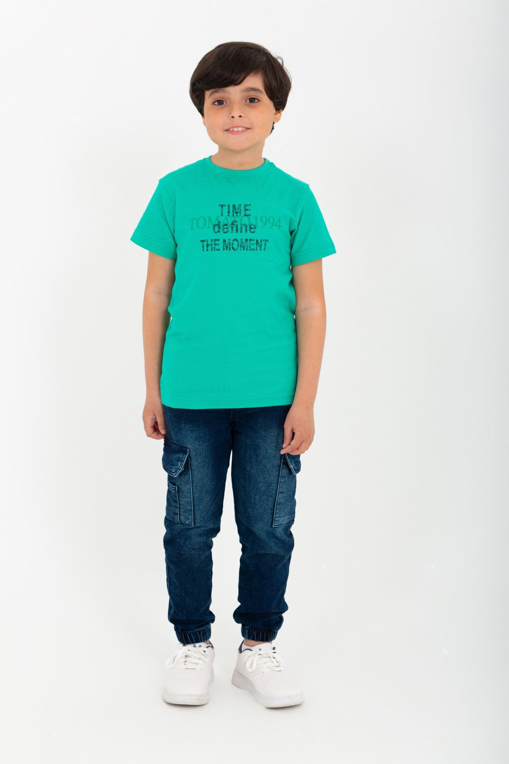 Boys' Half-Sleeve Round Neck T-shirt Made Of Cotton With Front&Back Print
