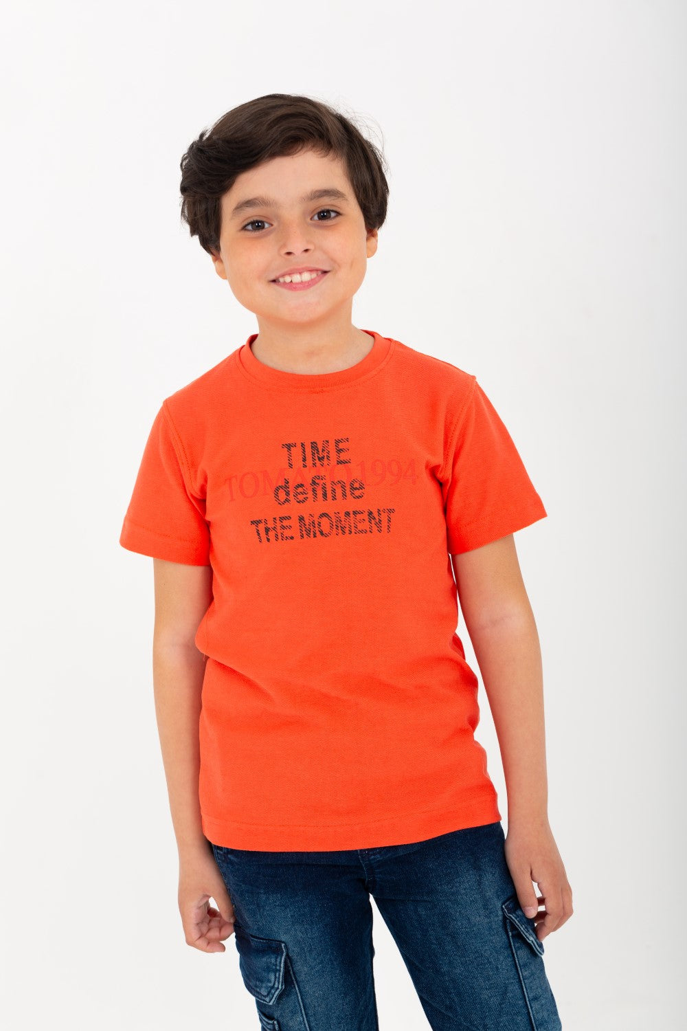 Boys' Half-Sleeve Round Neck T-shirt Made Of Cotton With Front&Back Print