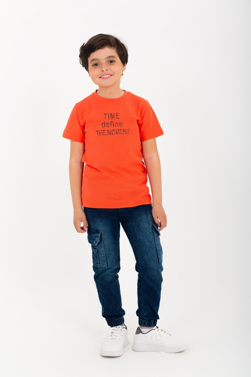 Boys' Half-Sleeve Round Neck T-shirt Made Of Cotton With Front&Back Print
