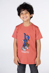 Boys Casual T-shirt With Tomato Print On The Front And A Round Neck