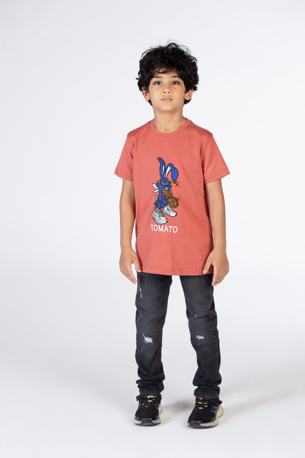 Boys Casual T-shirt With Tomato Print On The Front And A Round Neck