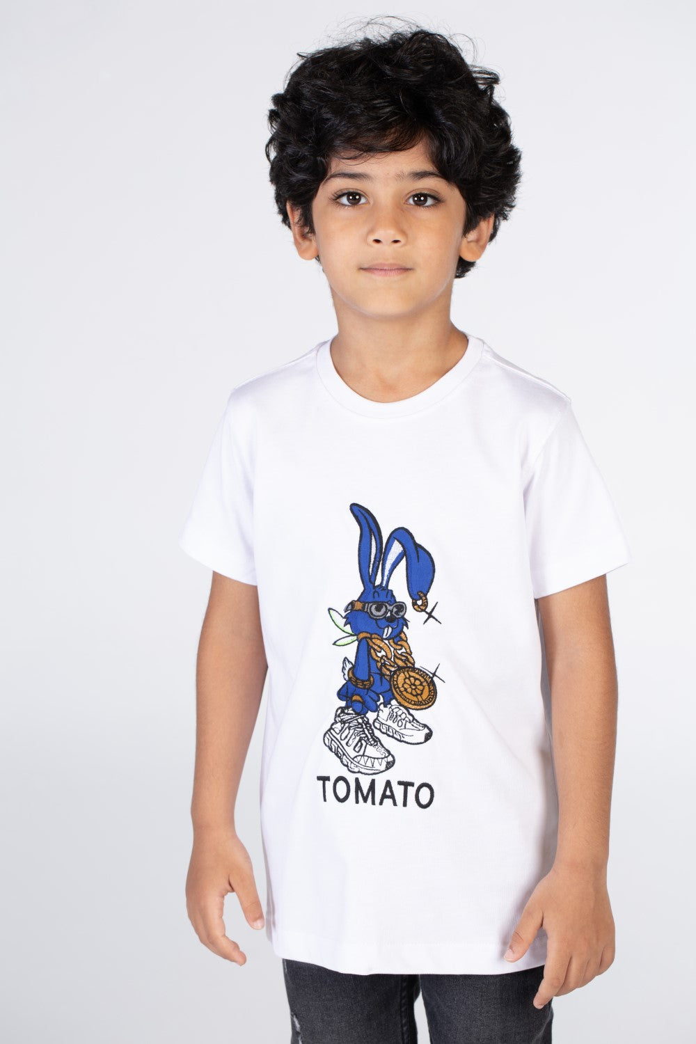 Boys Casual T-shirt With Tomato Print On The Front And A Round Neck
