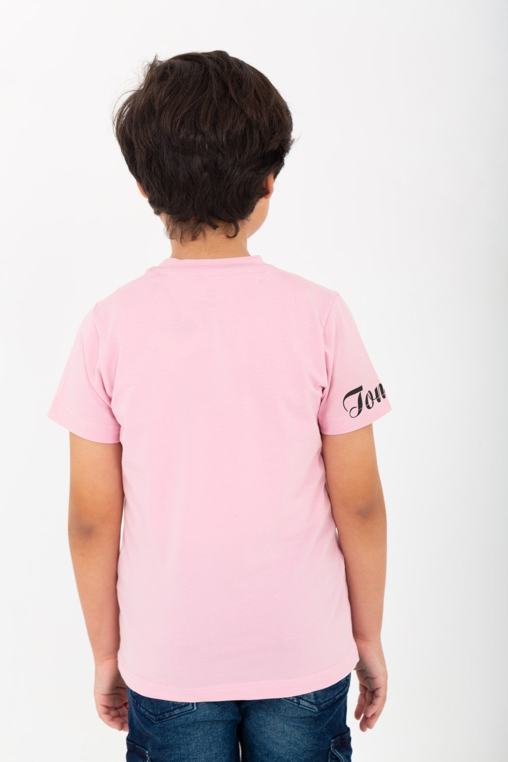 Boys' half-sleeved T-shirt made of soft cotton with a round neck and a distinctive front print