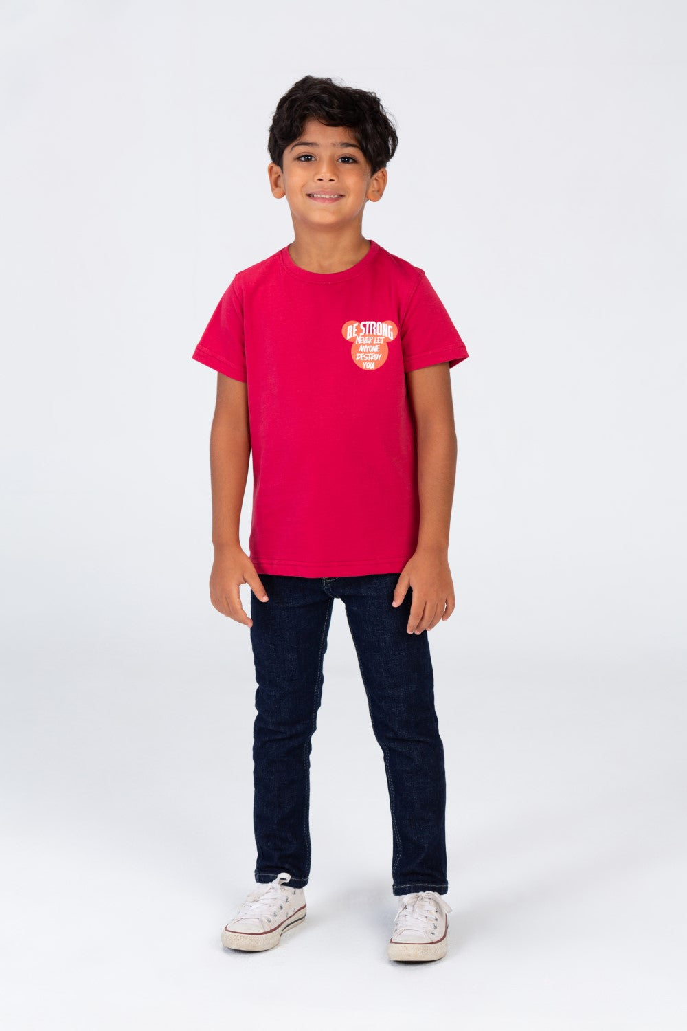 Boys Round Neck T-shirt With Front And Back Print In Summer Melton Material