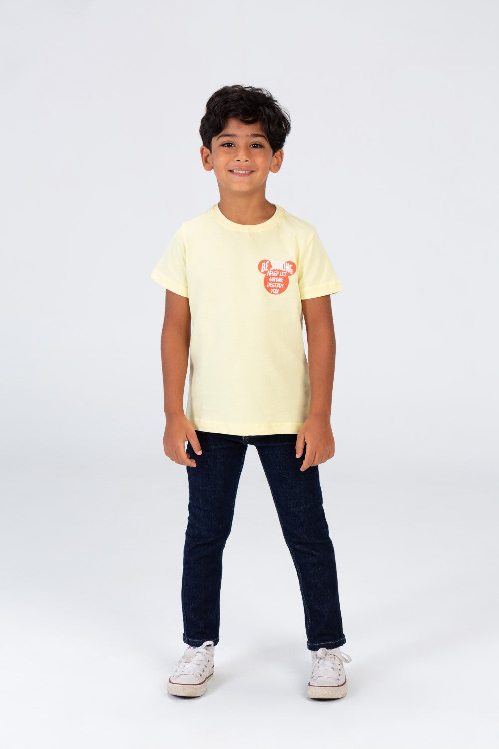 Boys Round Neck T-shirt With Front And Back Print In Summer Melton Material