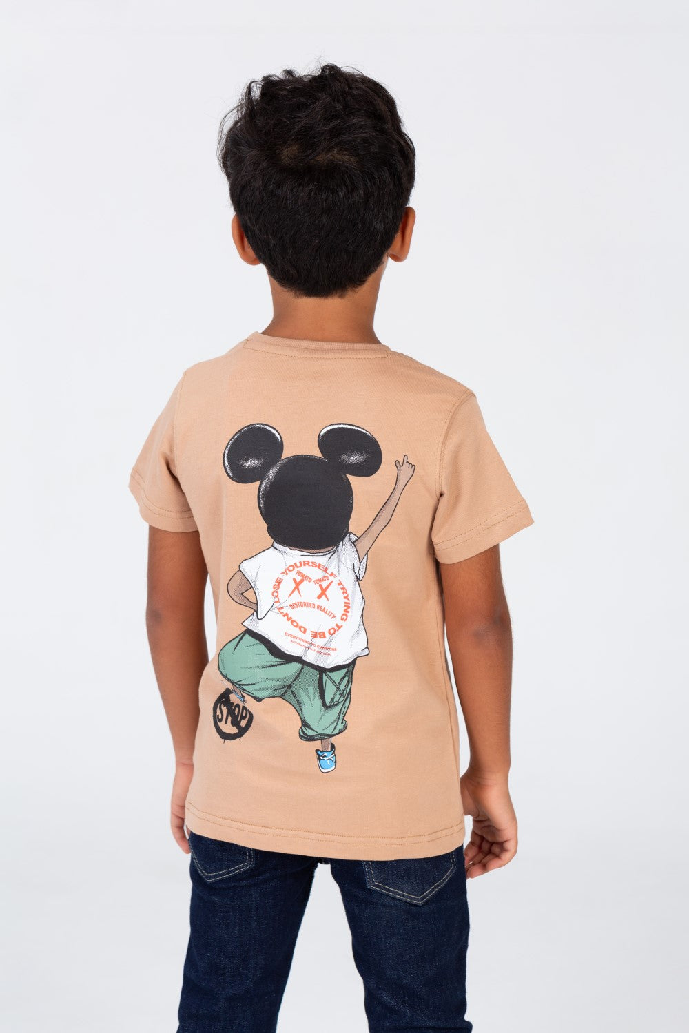 Boys Round Neck T-shirt With Front And Back Print In Summer Melton Material