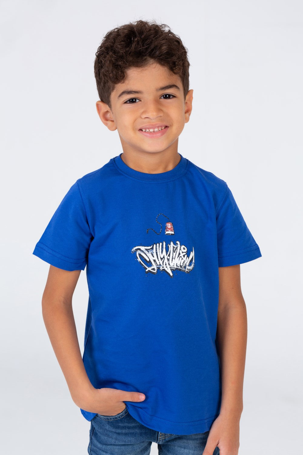 Boys Printed Short Sleeves T-shirt In Summer Melton Material