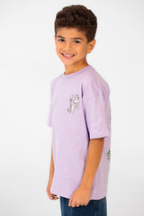 Boy's Oversized Crew Neck Front And Back Print Half Sleeves T-shirt