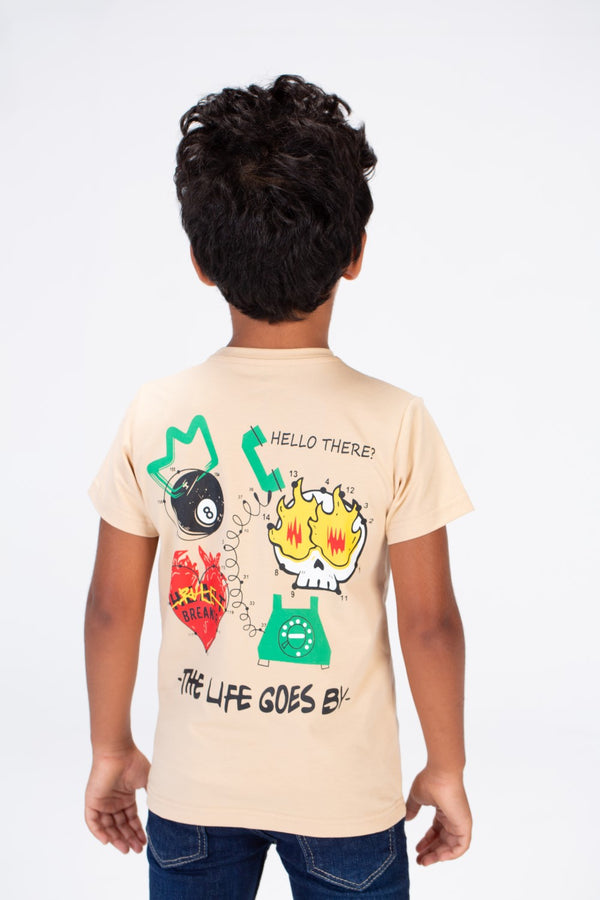 Boys Round Neck Printed T-shirt With Single Lycra Material