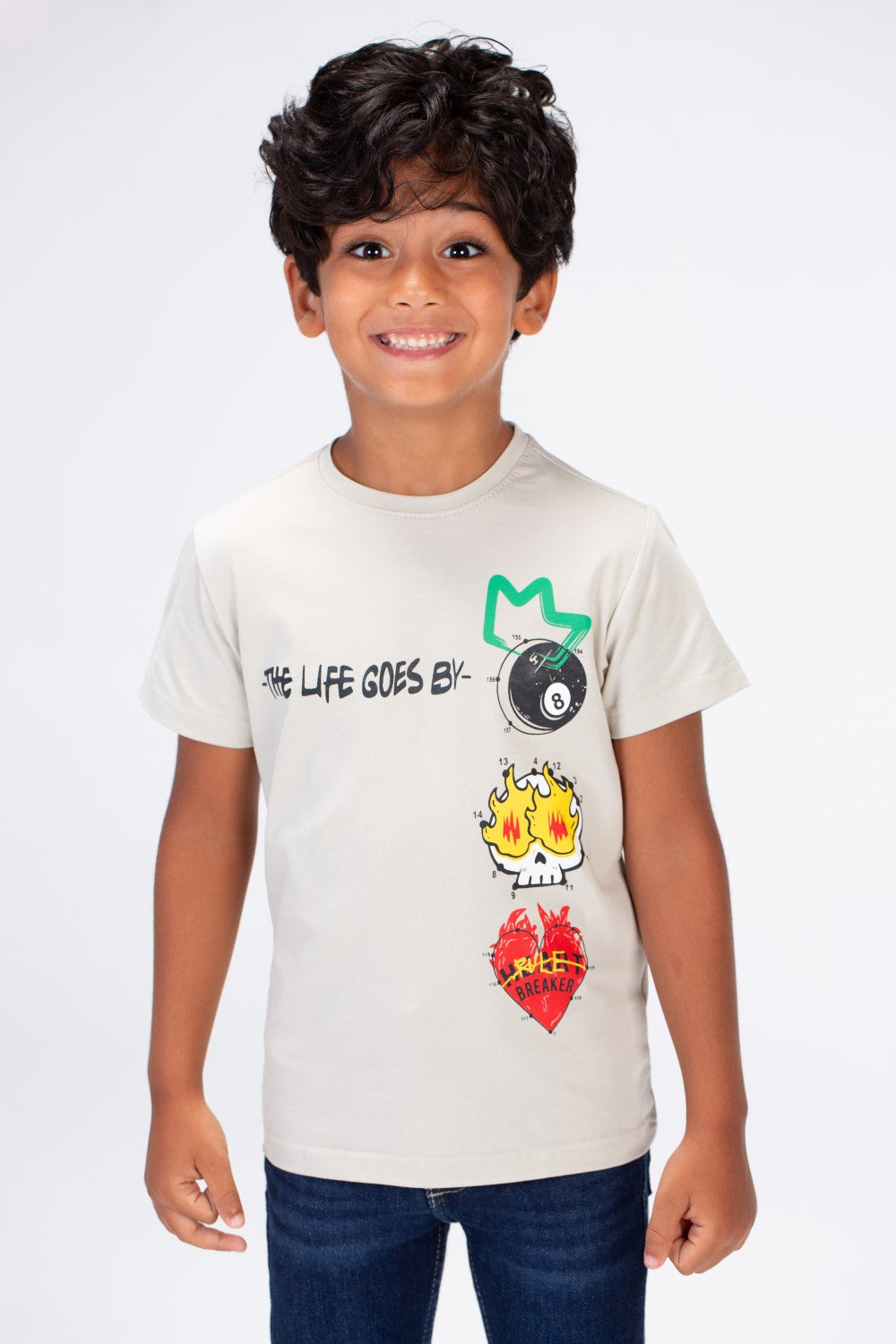 Boys Round Neck Printed T-shirt With Single Lycra Material