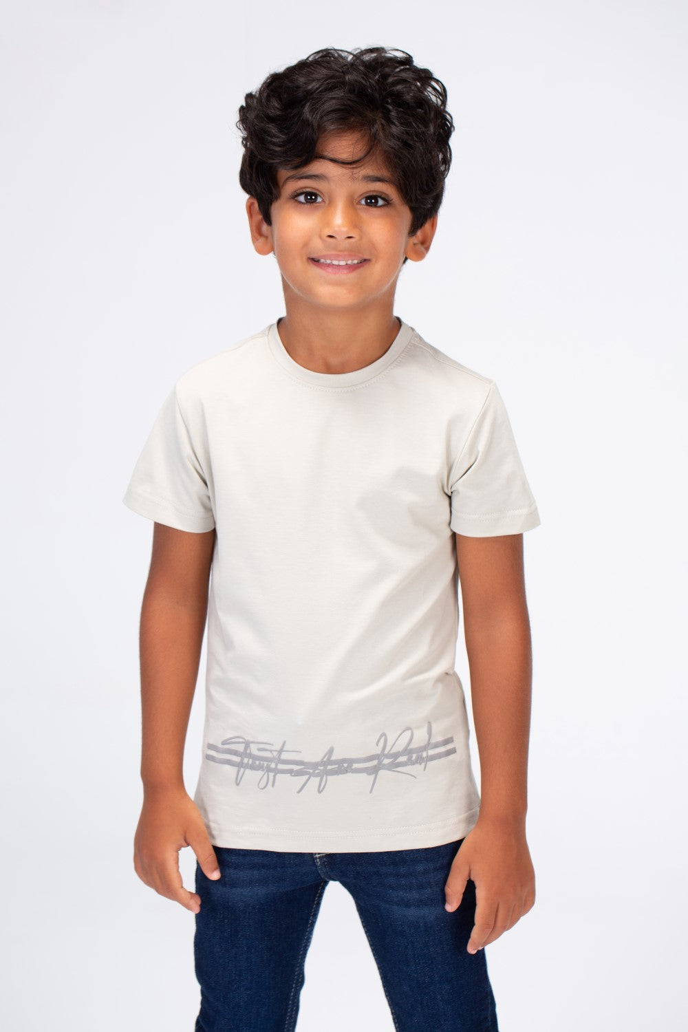Boys Round Neck Half Sleeves T-shirt With Print On The Front And Back