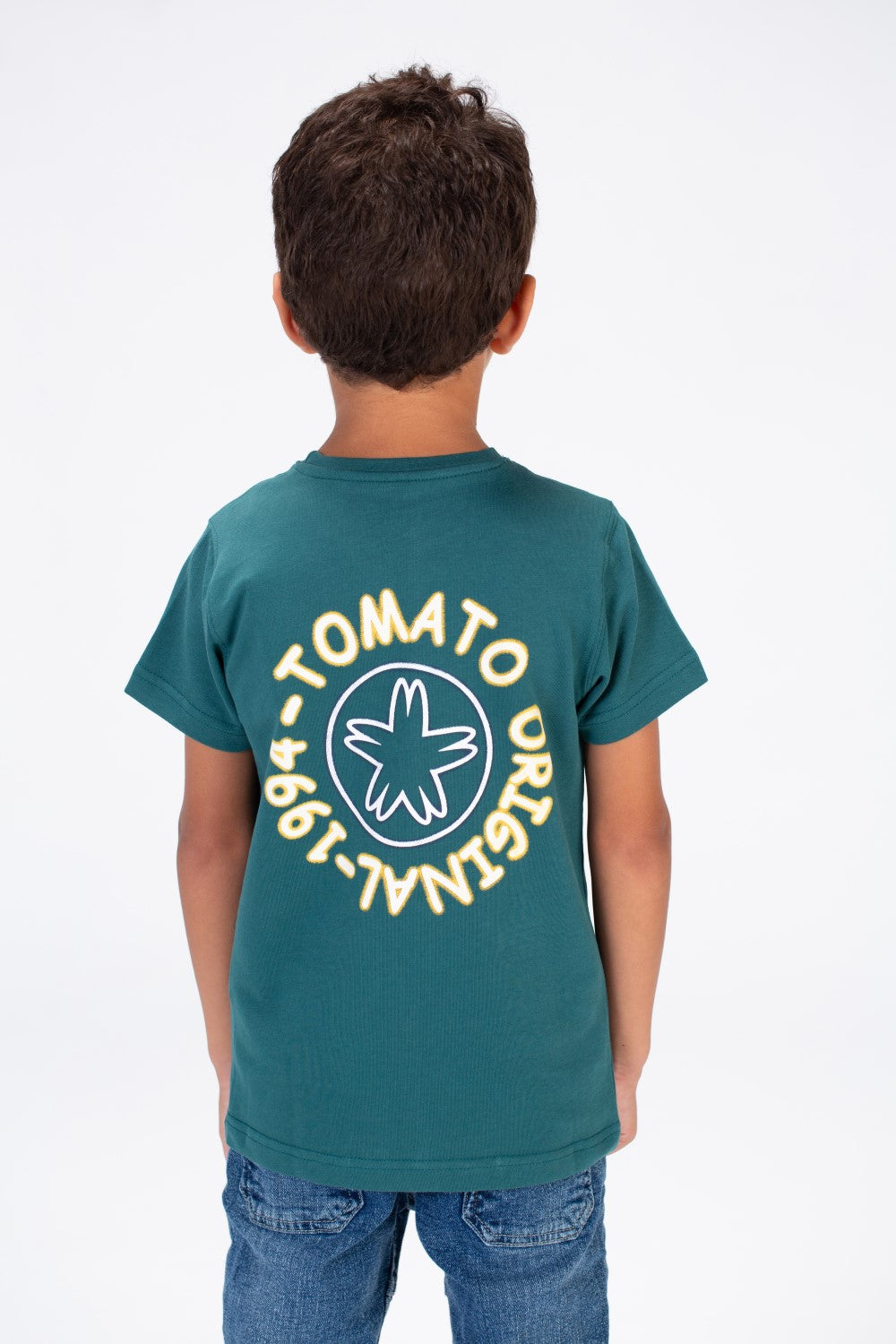Boys Round Neck Half Sleeves T-shirt With Tomato Print In Summer Melton Material