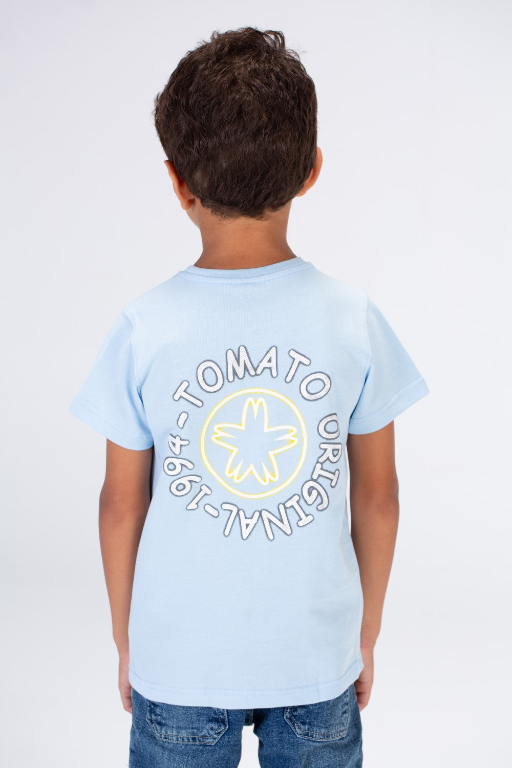 Boys Round Neck Half Sleeves T-shirt With Tomato Print In Summer Melton Material