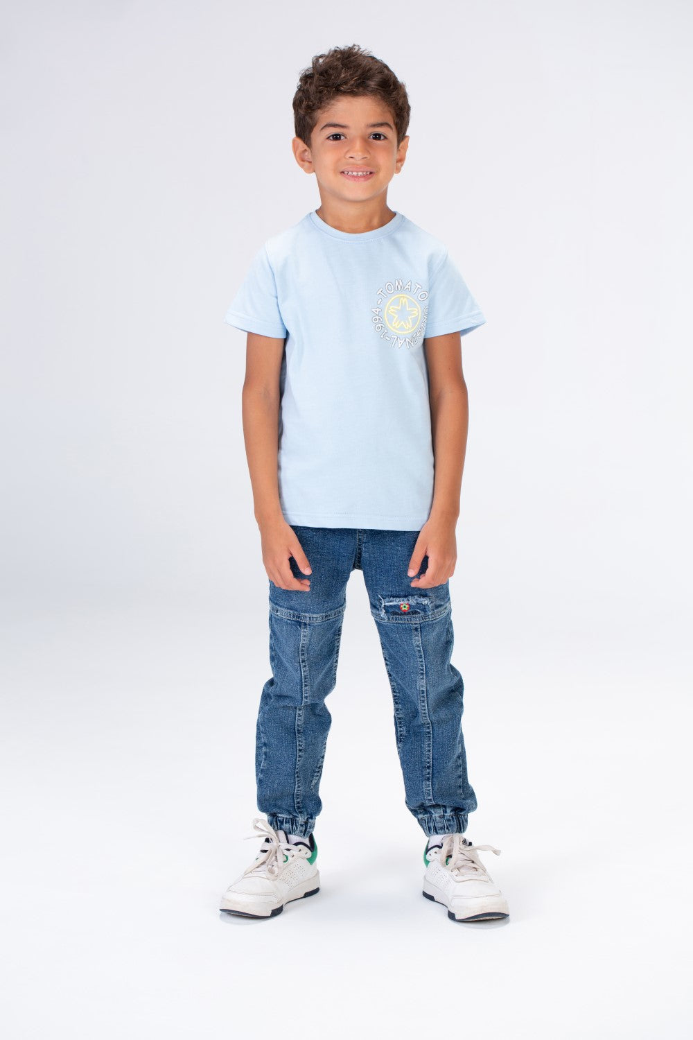 Boys Round Neck Half Sleeves T-shirt With Tomato Print In Summer Melton Material