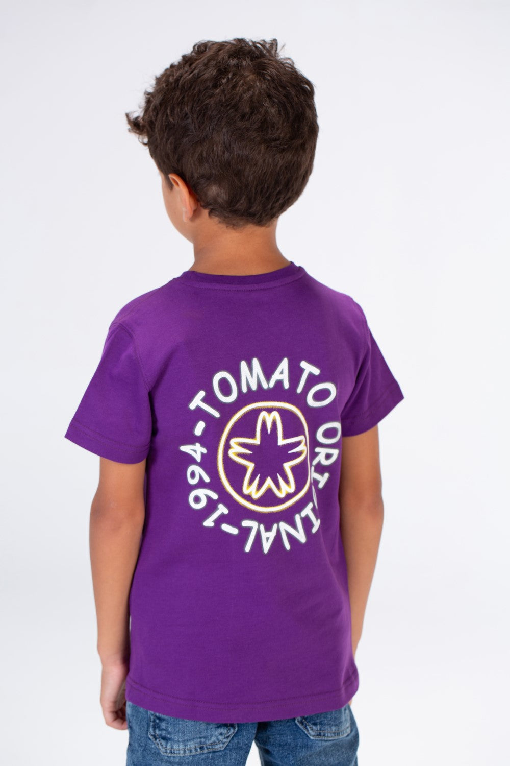 Boys Round Neck Half Sleeves T-shirt With Tomato Print In Summer Melton Material
