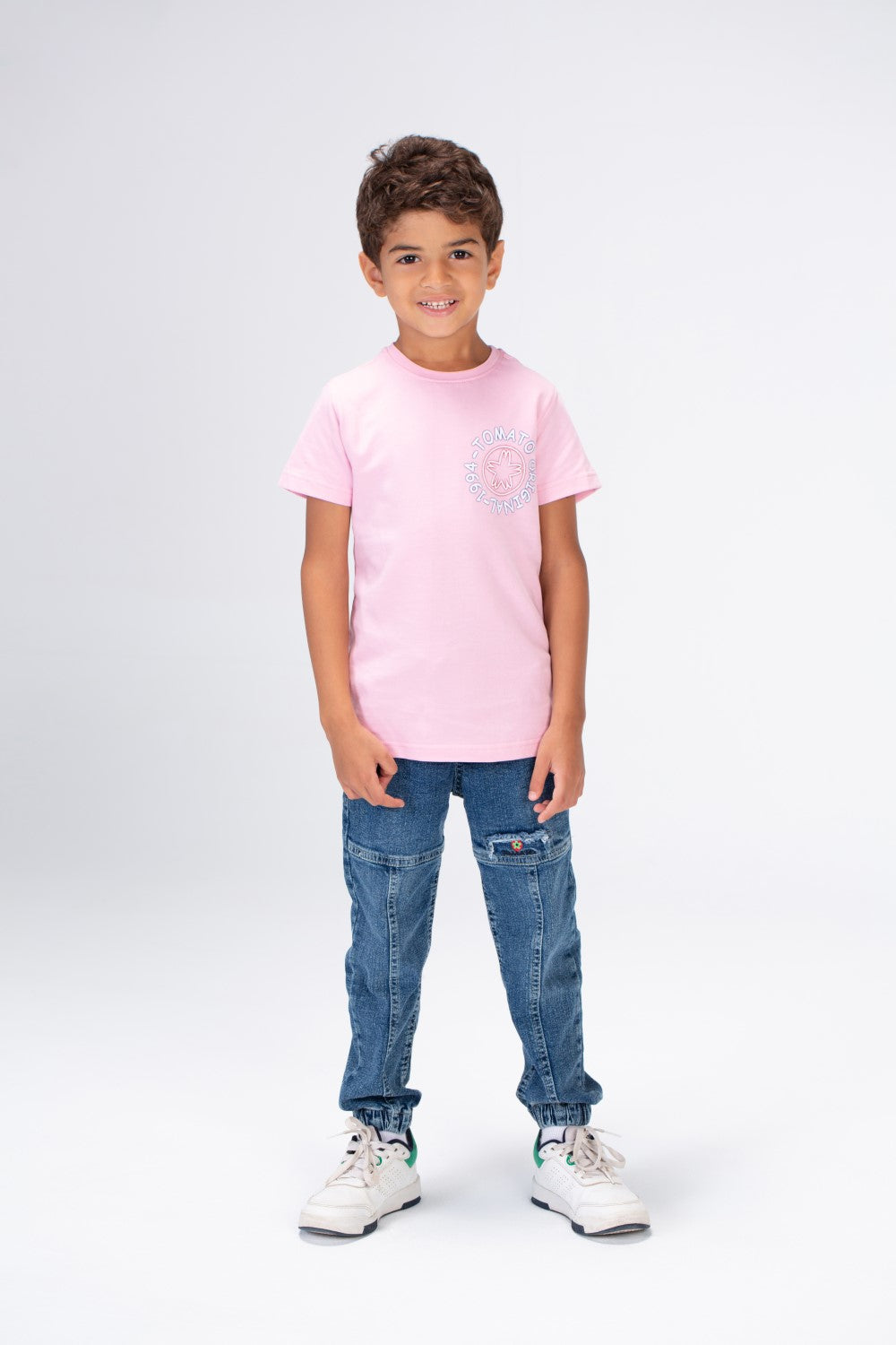 Boys Round Neck Half Sleeves T-shirt With Tomato Print In Summer Melton Material