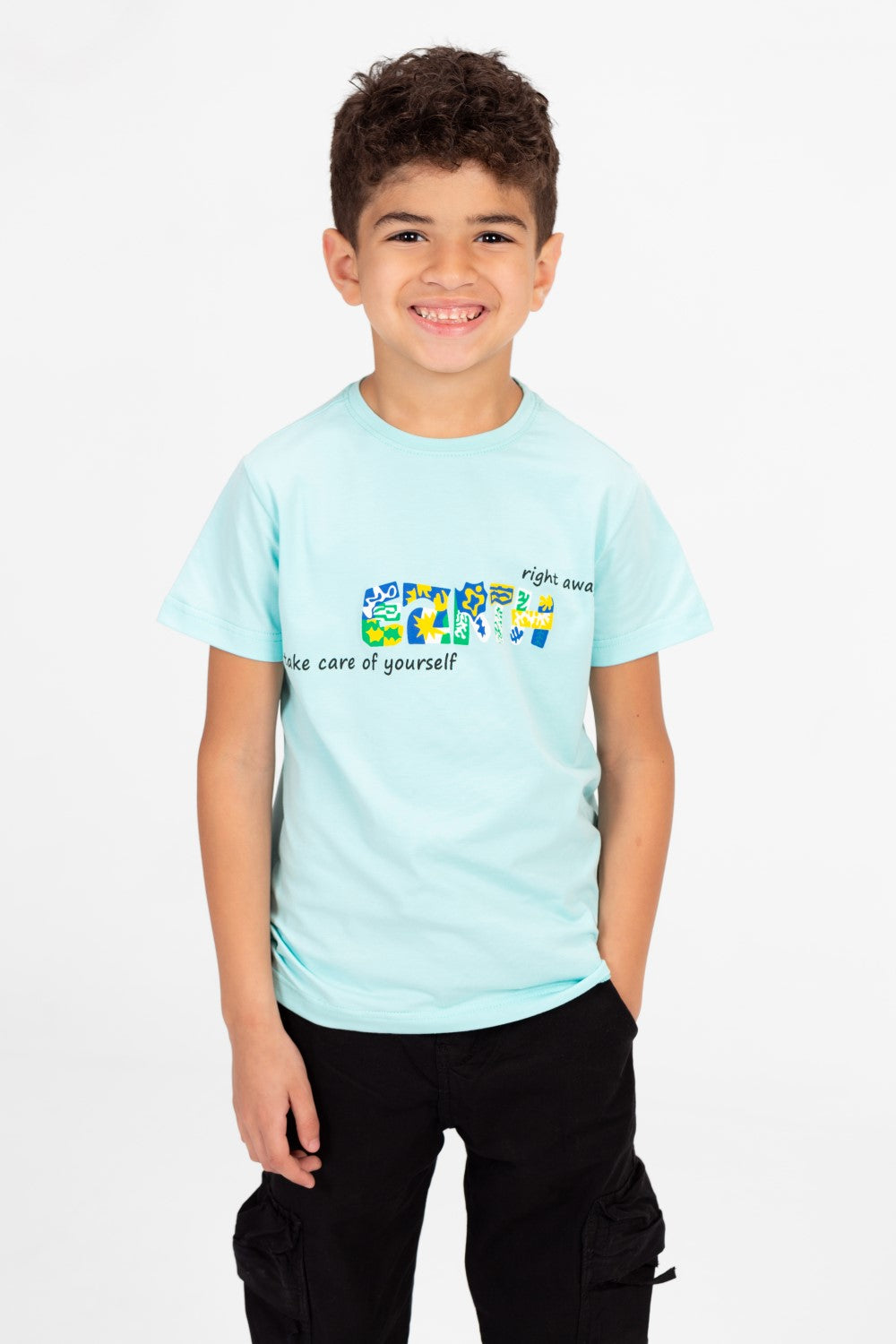 Boys Round Neck Half Sleeves Printed T-shirt With Single Lycra Material